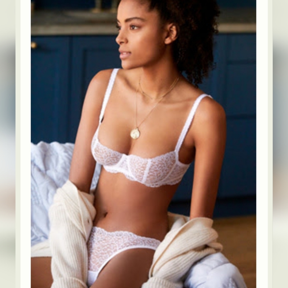 Journelle - Allegra Lace Underwire Bra (34C) & Brief (L) - Pure White
